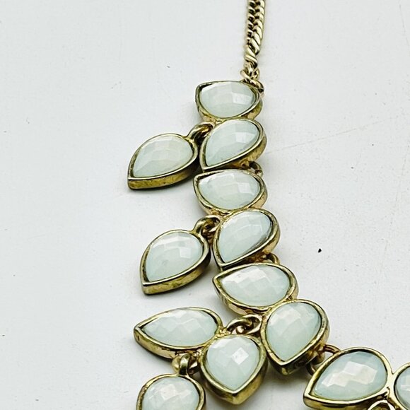 White Teardrop Statement Necklace Gold Tone Bib Signed A - Picture 6 of 10